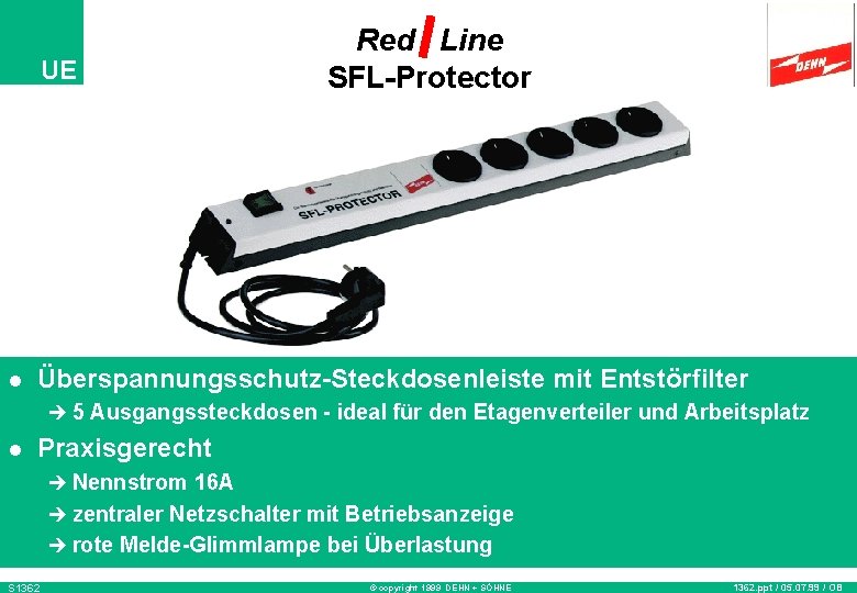 UE l Red Line SFL-Protector Überspannungsschutz-Steckdosenleiste mit Entstörfilter è 5 Ausgangssteckdosen - ideal für