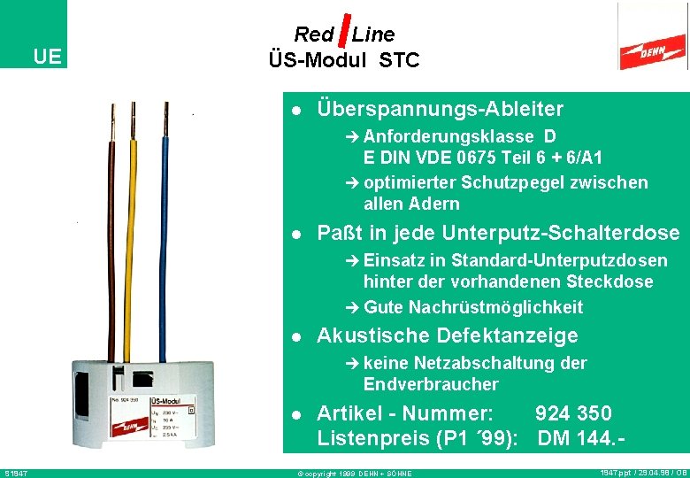 UE Red Line ÜS-Modul STC l Überspannungs-Ableiter è Anforderungsklasse D E DIN VDE 0675