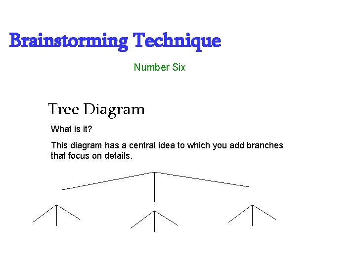 Brainstorming Technique Number Six Tree Diagram What is it? This diagram has a central