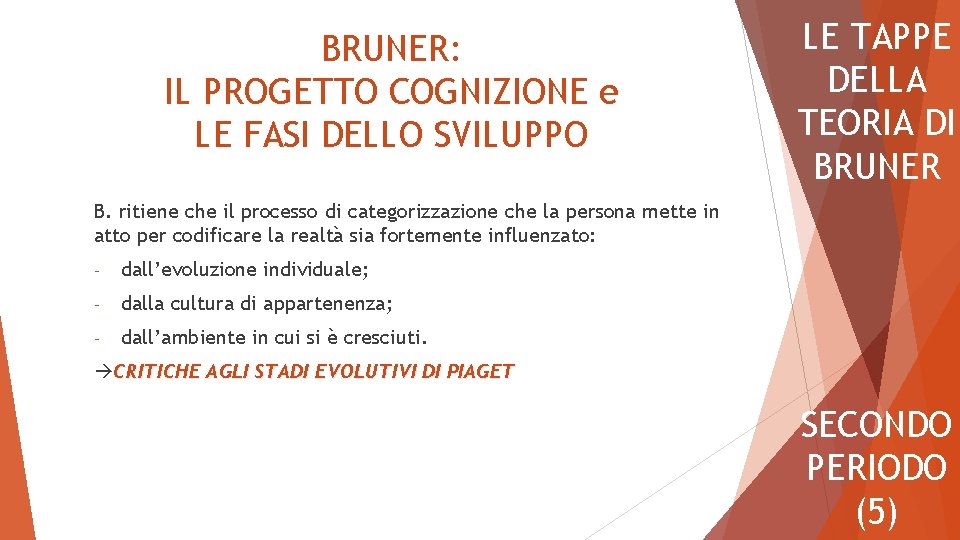 BRUNER: IL PROGETTO COGNIZIONE e LE FASI DELLO SVILUPPO LE TAPPE DELLA TEORIA DI