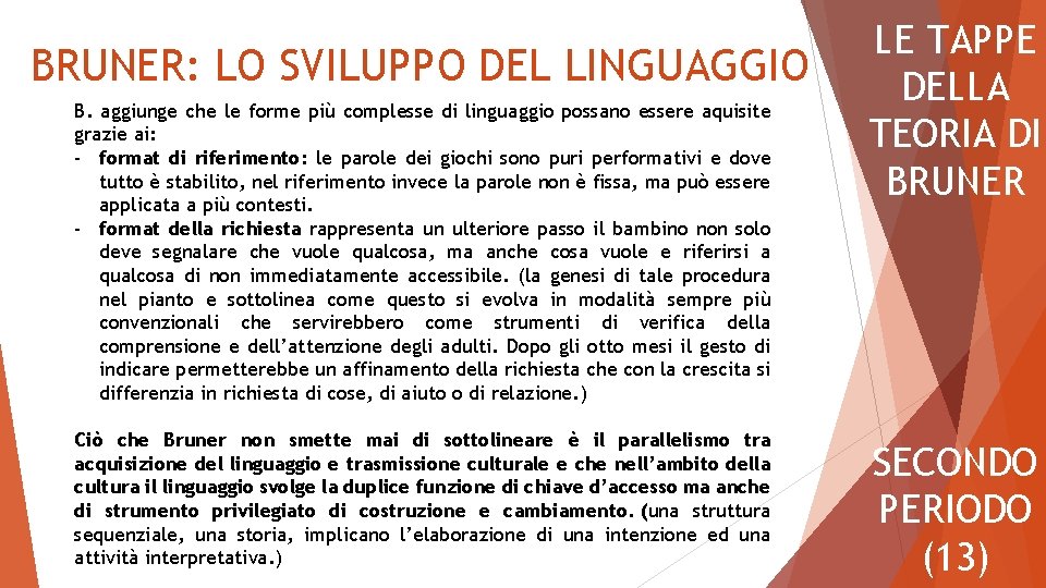 BRUNER: LO SVILUPPO DEL LINGUAGGIO B. aggiunge che le forme più complesse di linguaggio