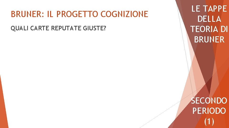 BRUNER: IL PROGETTO COGNIZIONE QUALI CARTE REPUTATE GIUSTE? LE TAPPE DELLA TEORIA DI BRUNER