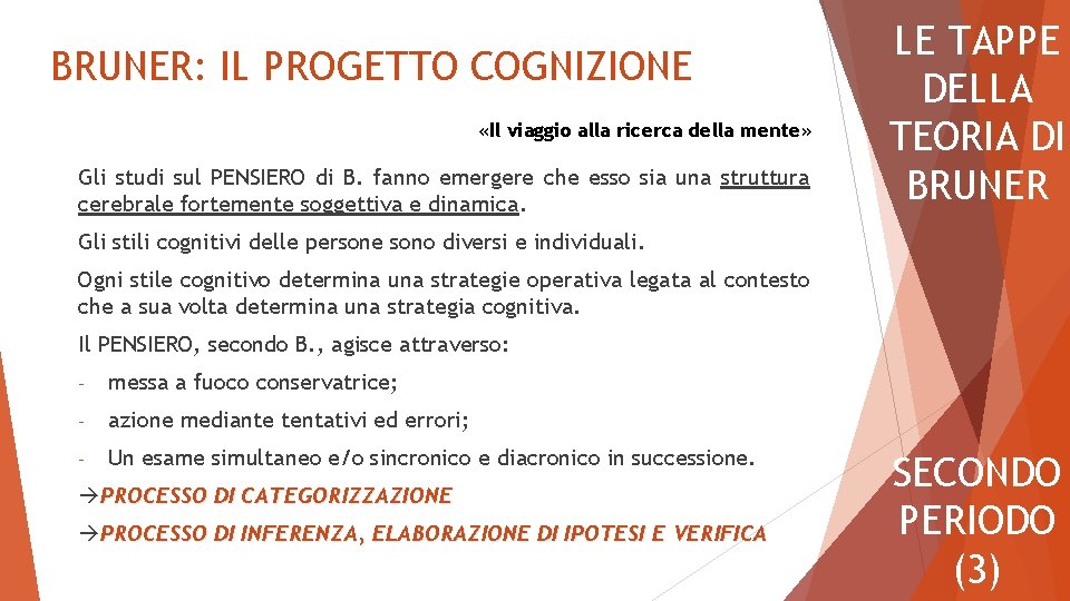 BRUNER: IL PROGETTO COGNIZIONE «Il viaggio alla ricerca della mente» Gli studi sul PENSIERO