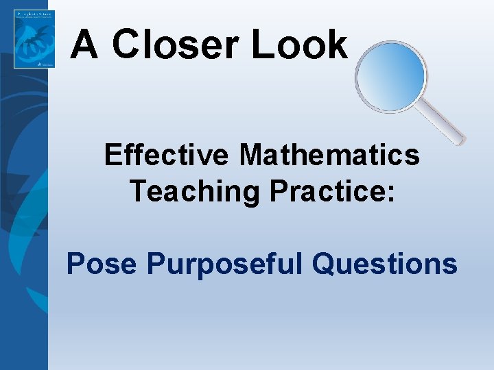 A Closer Look Effective Mathematics Teaching Practice: Pose Purposeful Questions 
