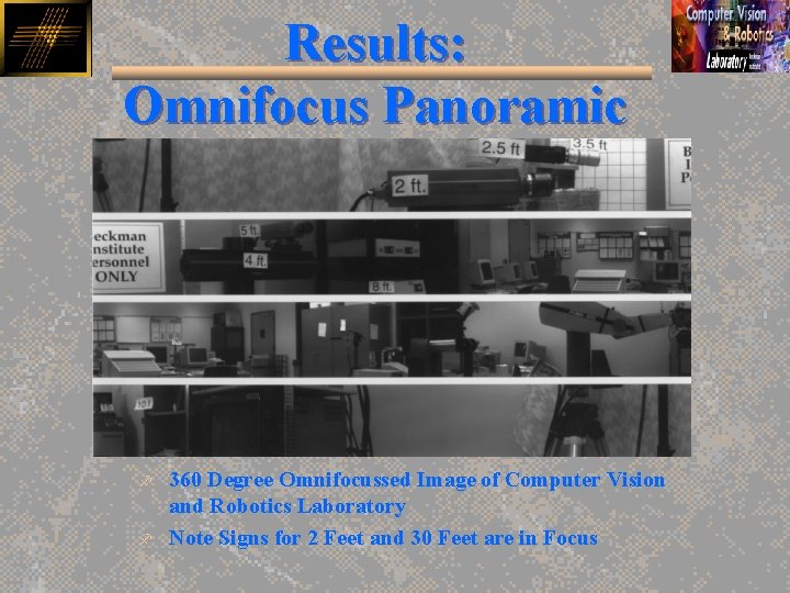 Results: Omnifocus Panoramic f f 360 Degree Omnifocussed Image of Computer Vision and Robotics