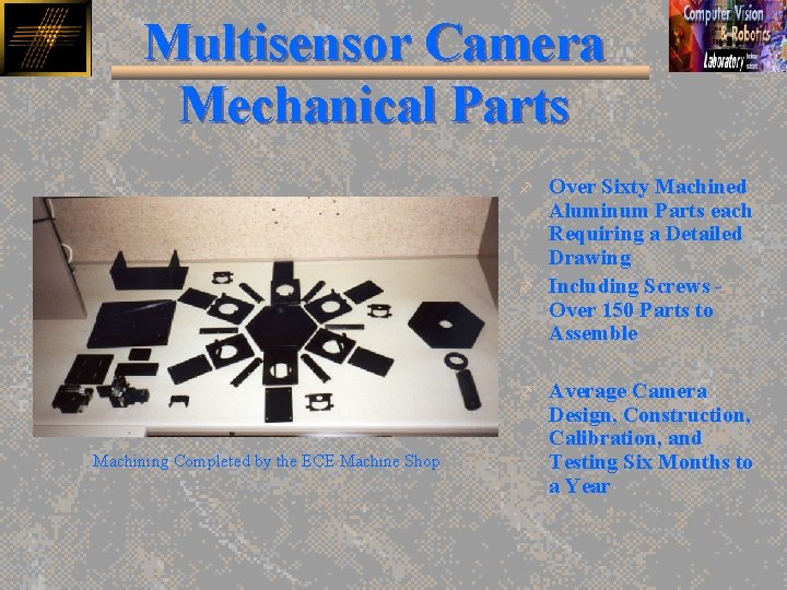 Multisensor Camera Mechanical Parts f f f Machining Completed by the ECE Machine Shop