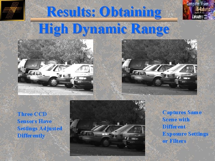 Results: Obtaining High Dynamic Range f Three CCD Sensors Have Settings Adjusted Differently f