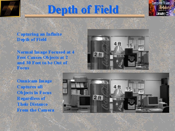 Depth of Field f Capturing an Infinite Depth of Field f Normal Image Focused