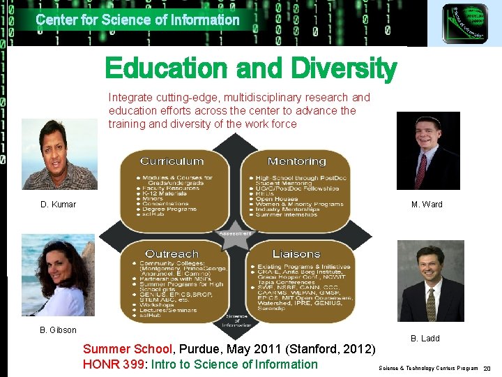 Center for Science of Information Education and Diversity Integrate cutting-edge, multidisciplinary research and education