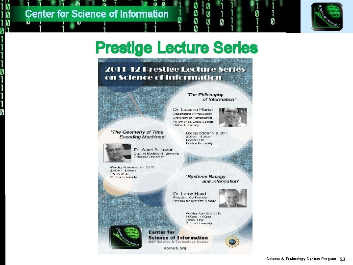 Center for Science of Information Prestige Lecture Series Science & Technology Centers Program 23