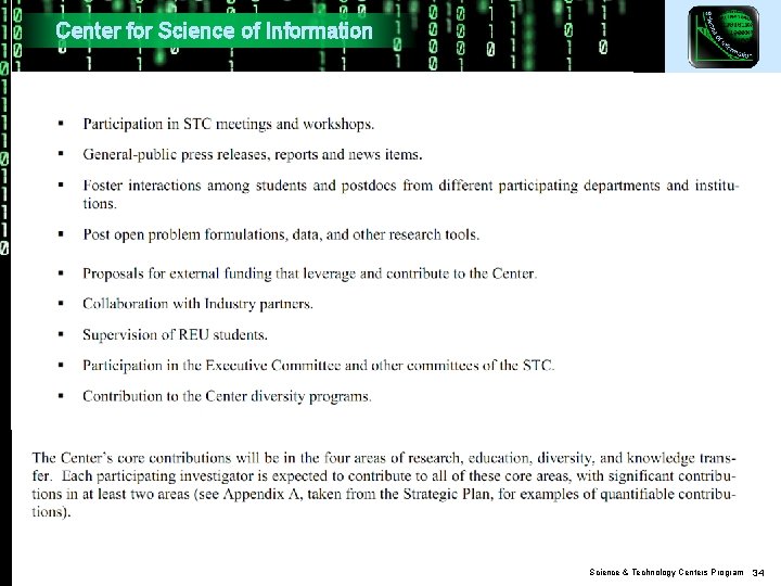 Center for Science of Information Science & Technology Centers Program 34 