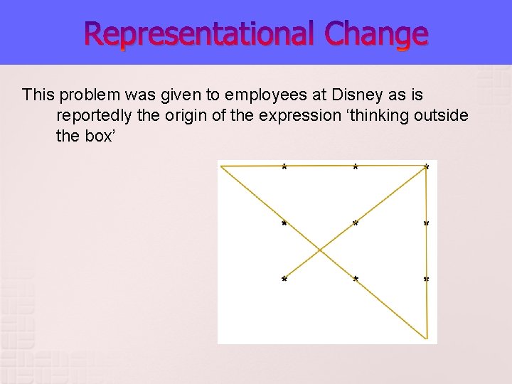 Representational Change This problem was given to employees at Disney as is reportedly the