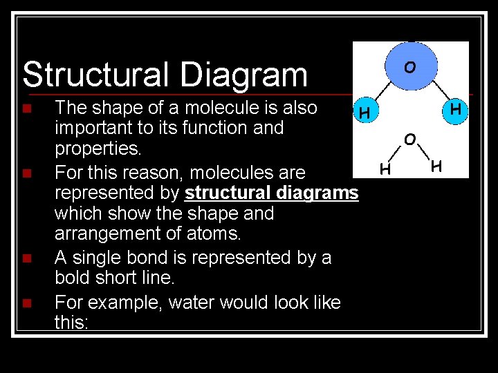 Structural Diagram n n The shape of a molecule is also important to its