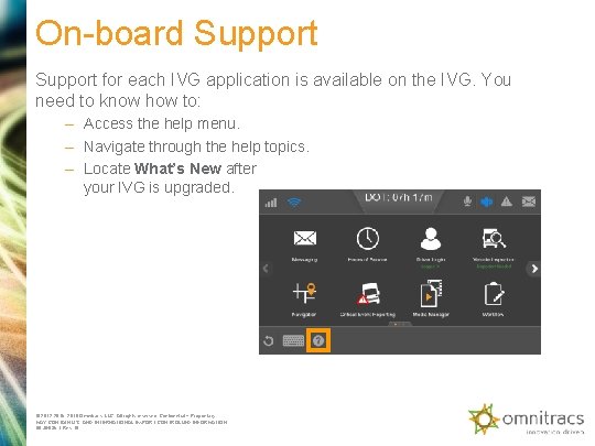 On-board Support for each IVG application is available on the IVG. You need to