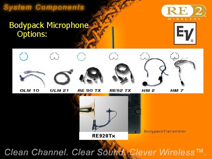 Bodypack Microphone Options: RE 920 Tx Wireless Basics 102 8/06/04 