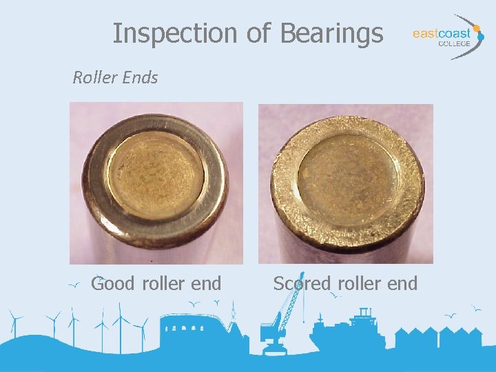Inspection of Bearings Roller Ends Good roller end Scored roller end 