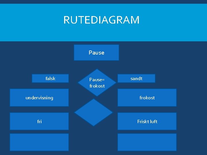 RUTEDIAGRAM Pause falsk Pause= frokost sandt undervisning frokost fri Friskt luft 