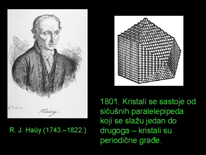 R. J. Haüy (1743. – 1822. ) 1801. Kristali se sastoje od sićušnih paralelepipeda