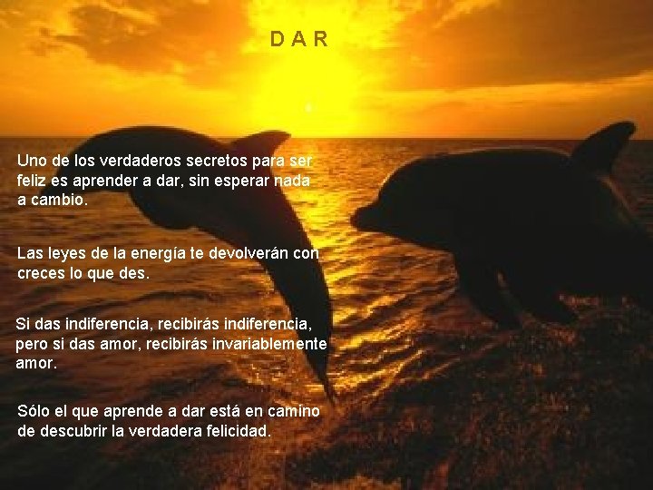 DAR Uno de los verdaderos secretos para ser feliz es aprender a dar, sin