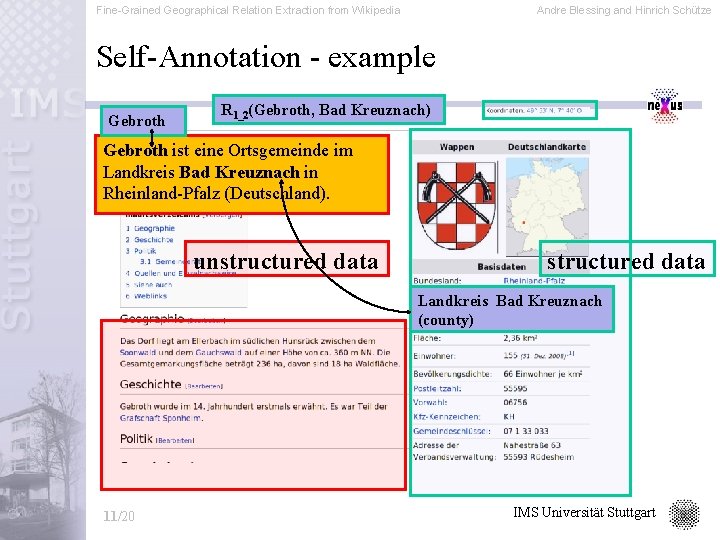Fine-Grained Geographical Relation Extraction from Wikipedia Andre Blessing and Hinrich Schütze Self-Annotation - example