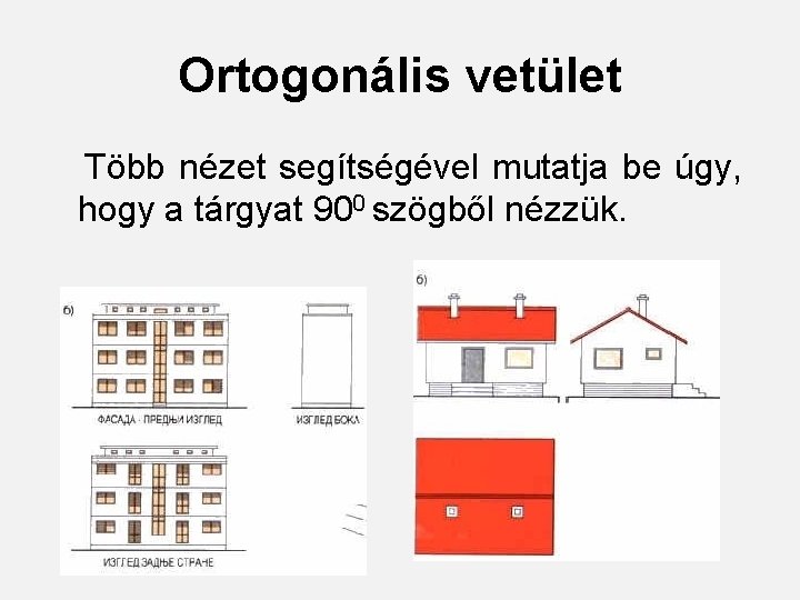 Ortogonális vetület Több nézet segítségével mutatja be úgy, hogy a tárgyat 900 szögből nézzük.