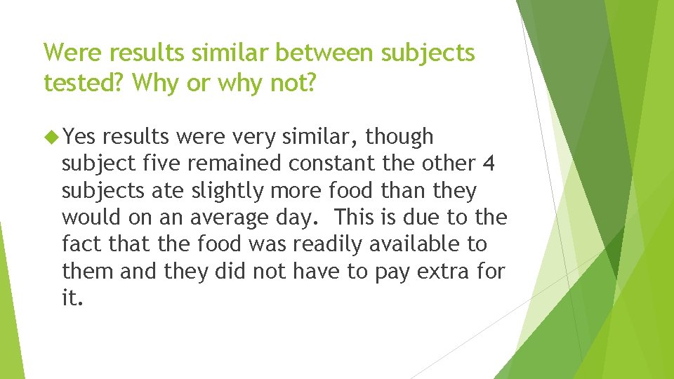 Were results similar between subjects tested? Why or why not? Yes results were very