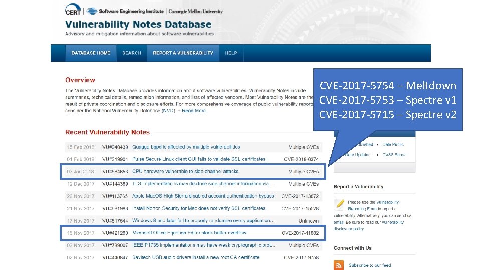 CVE-2017 -5754 – Meltdown CVE-2017 -5753 – Spectre v 1 CVE-2017 -5715 – Spectre