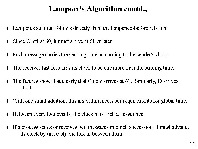 Lamport's Algorithm contd. , 1 Lamport's solution follows directly from the happened-before relation. 1