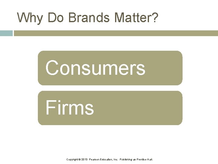 Why Do Brands Matter? Consumers Firms Copyright © 2013 Pearson Education, Inc. Publishing as