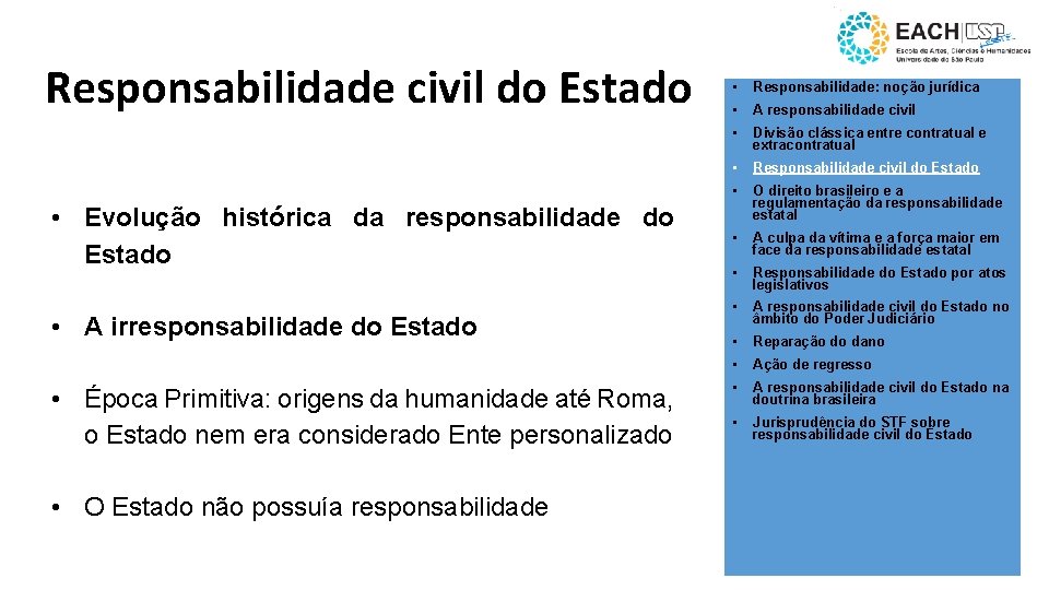 Responsabilidade civil do Estado • Evolução histórica da responsabilidade do Estado • A irresponsabilidade