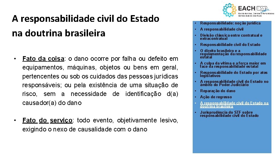 A responsabilidade civil do Estado na doutrina brasileira • Fato da coisa: o dano