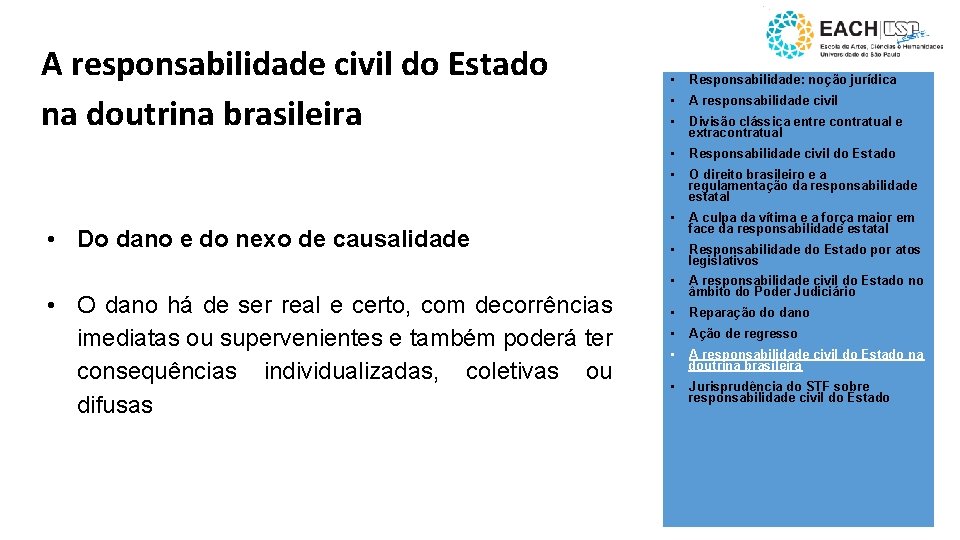 A responsabilidade civil do Estado na doutrina brasileira • Do dano e do nexo