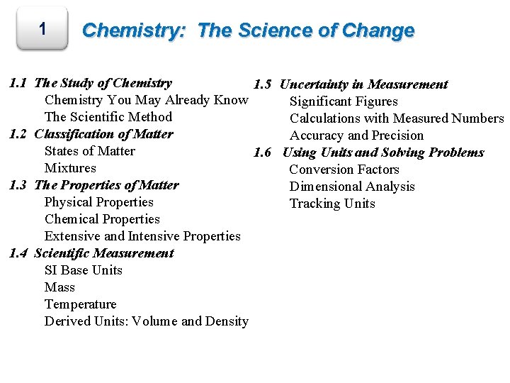 1 Chemistry: The Science of Change 1. 1 The Study of Chemistry 1. 5