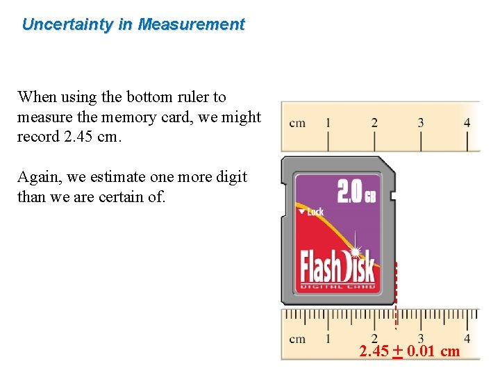 Uncertainty in Measurement When using the bottom ruler to measure the memory card, we