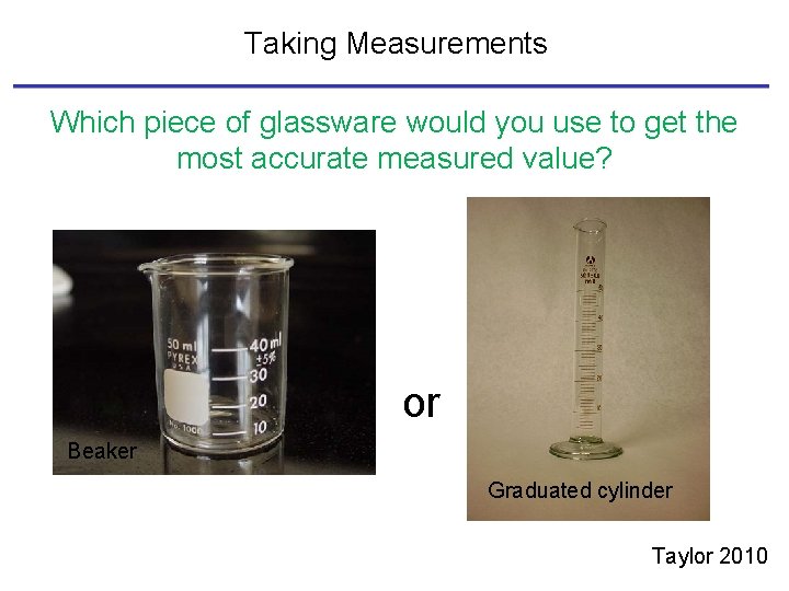 Taking Measurements Which piece of glassware would you use to get the most accurate