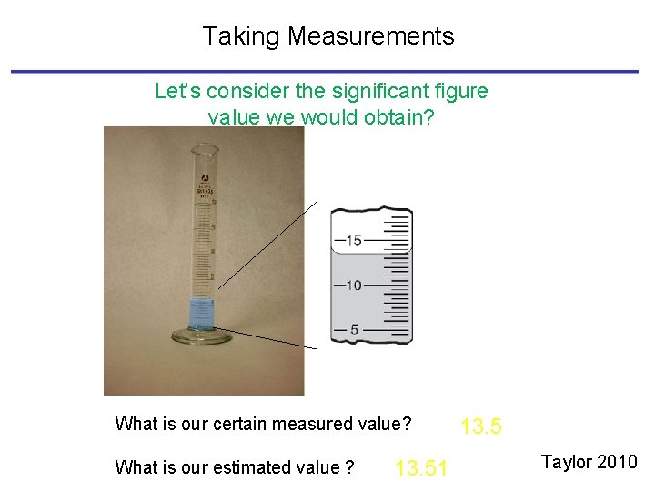 Taking Measurements Let’s consider the significant figure value we would obtain? What is our