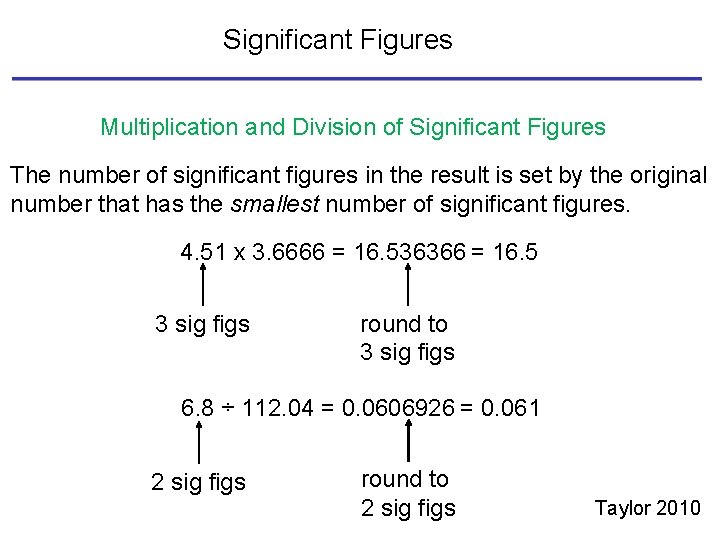 Significant Figures Multiplication and Division of Significant Figures The number of significant figures in