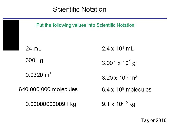 Scientific Notation Put the following values into Scientific Notation 24 m. L 2. 4