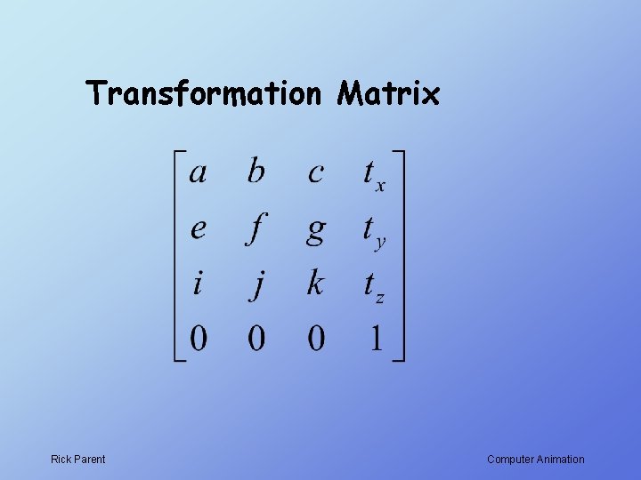 Transformation Matrix Rick Parent Computer Animation 