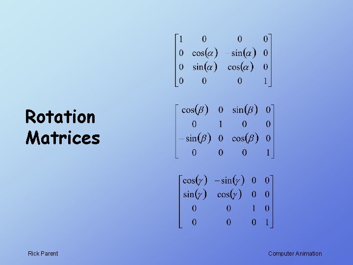 Rotation Matrices Rick Parent Computer Animation 