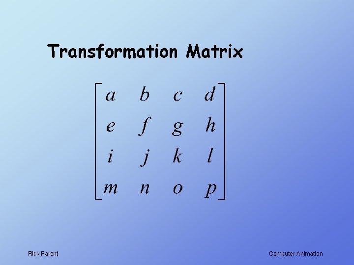 Transformation Matrix Rick Parent Computer Animation 