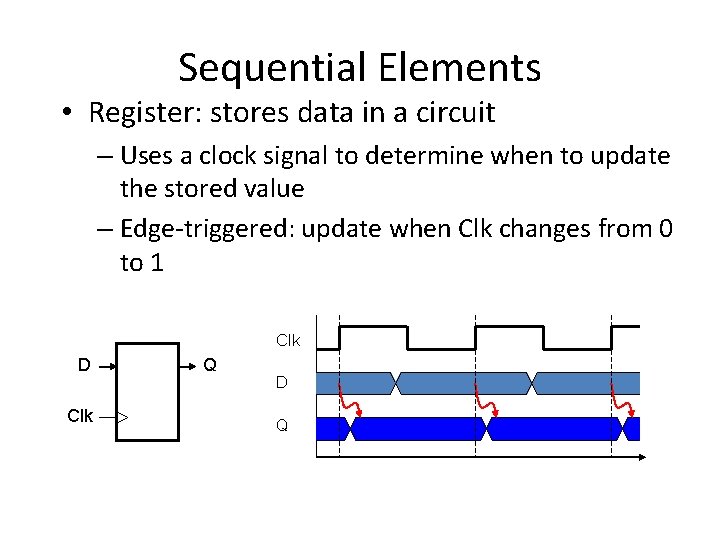 Sequential Elements • Register: stores data in a circuit – Uses a clock signal
