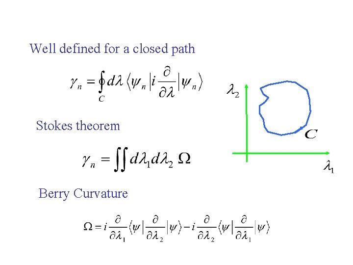Well defined for a closed path Stokes theorem Berry Curvature Well defined for a closed path Stokes theorem Berry Curvature