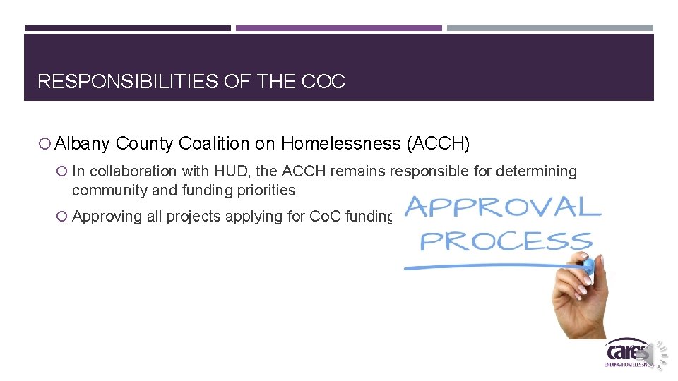 RESPONSIBILITIES OF THE COC Albany County Coalition on Homelessness (ACCH) In collaboration with HUD,