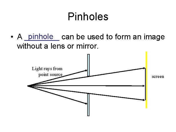 Pinholes pinhole can be used to form an image • A ____ without a