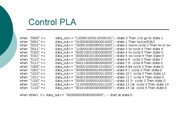 Control PLA when when when when "0000" "0001" "0010" "0011" "0100" "0101" "0110" "0111"
