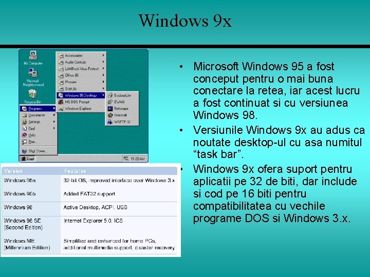 Windows 9 x • Microsoft Windows 95 a fost conceput pentru o mai buna