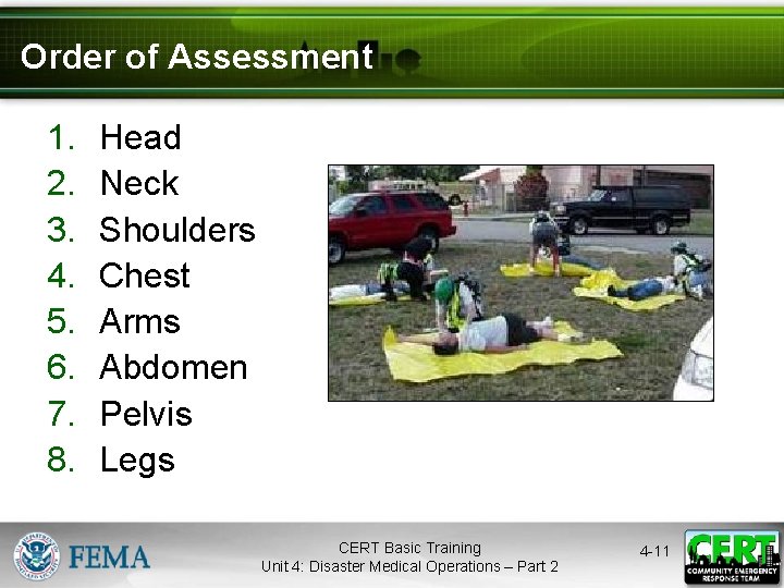 Order of Assessment 1. 2. 3. 4. 5. 6. 7. 8. Head Neck Shoulders