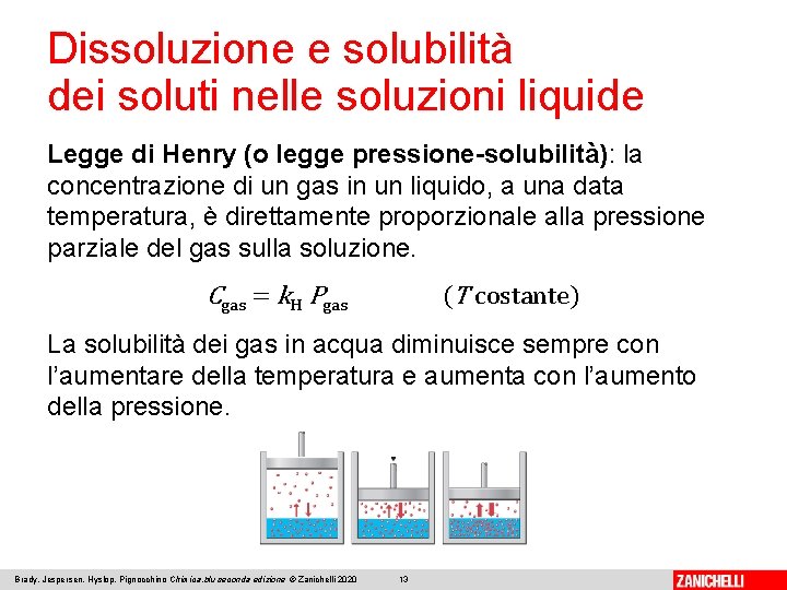 Dissoluzione e solubilità dei soluti nelle soluzioni liquide Legge di Henry (o legge pressione-solubilità):