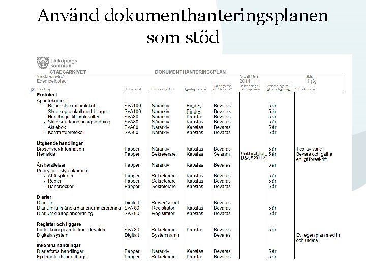 Använd dokumenthanteringsplanen som stöd 27 2021 -03 -02 Grundutbildning för arkivredogörare 